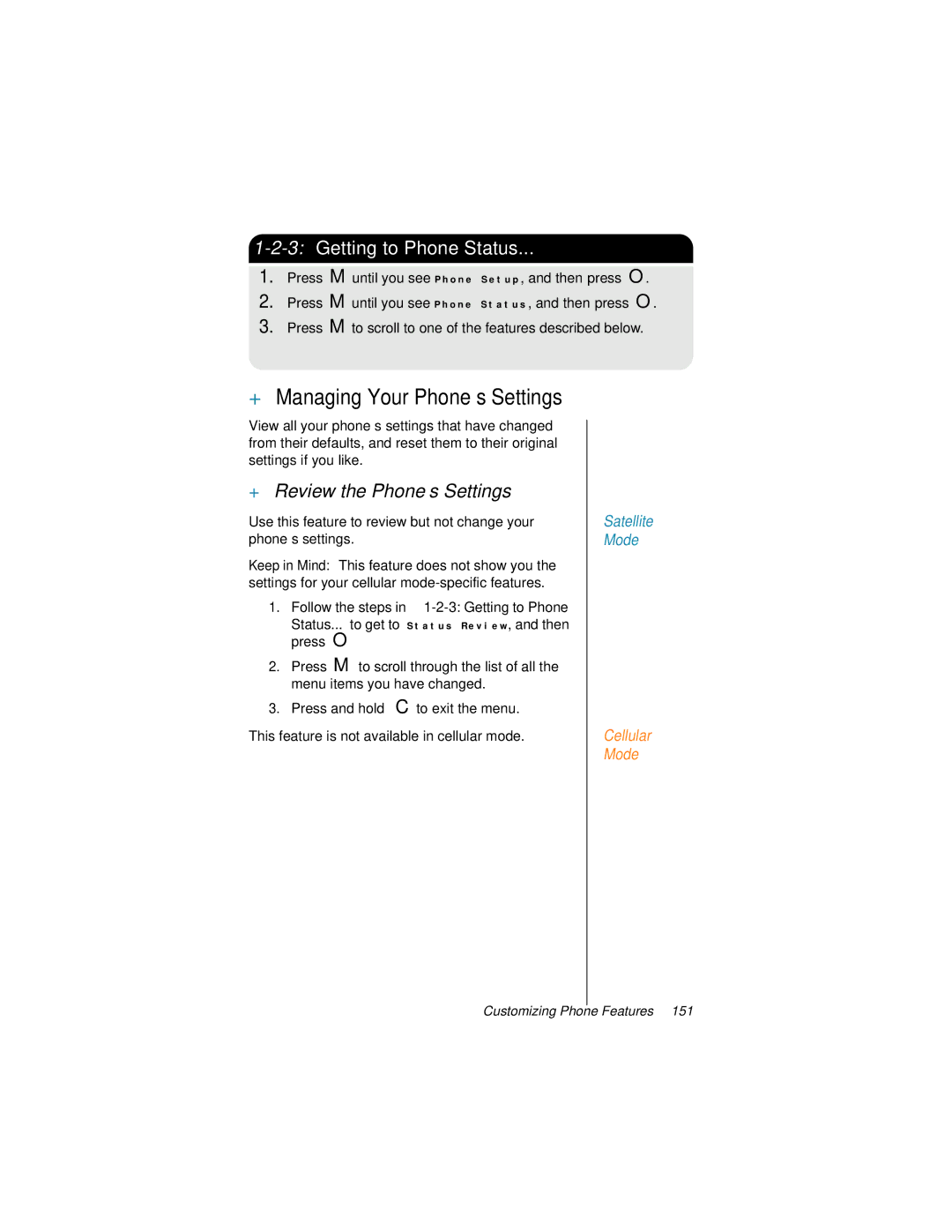 Motorola 9500 manual + Managing Your Phone’s Settings, 3Getting to Phone Status, + Review the Phone’s Settings 