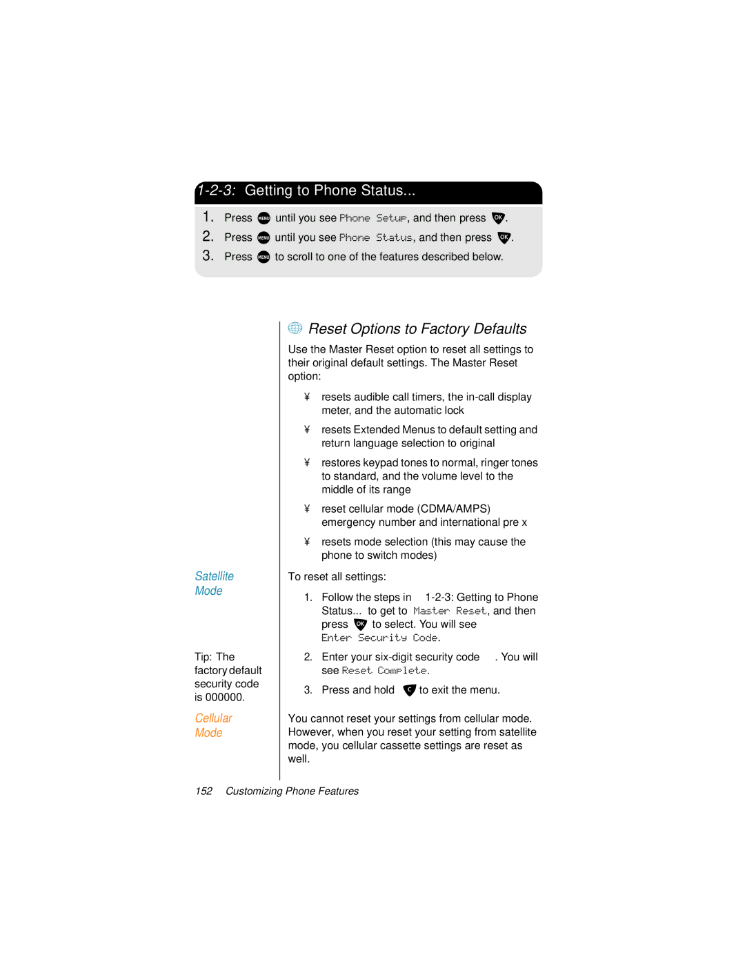 Motorola 9500 manual + Reset Options to Factory Defaults, Enter your six-digit security code. You will 