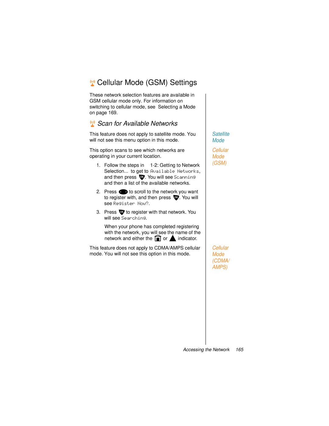 Motorola 9500 manual Cellular Mode GSM Settings, Scan for Available Networks 