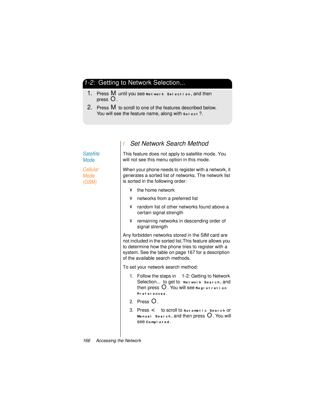 Motorola 9500 manual Set Network Search Method, Press O 