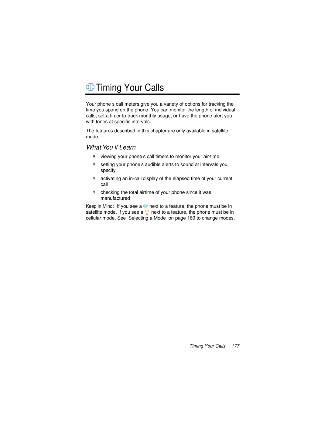 Motorola 9500 manual +Timing Your Calls, What You’ll Learn 