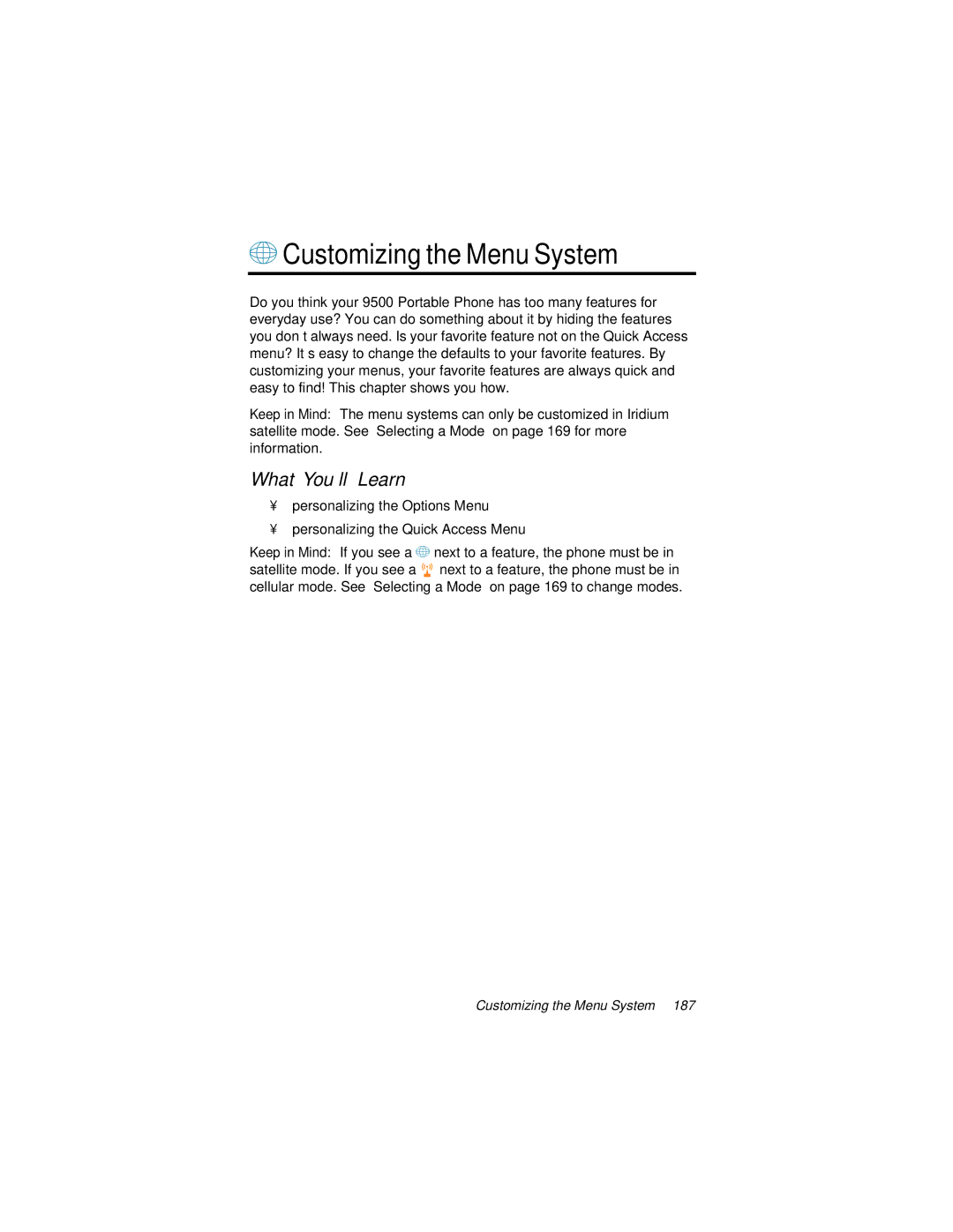 Motorola 9500 manual + Customizing the Menu System, What You’ll Learn 