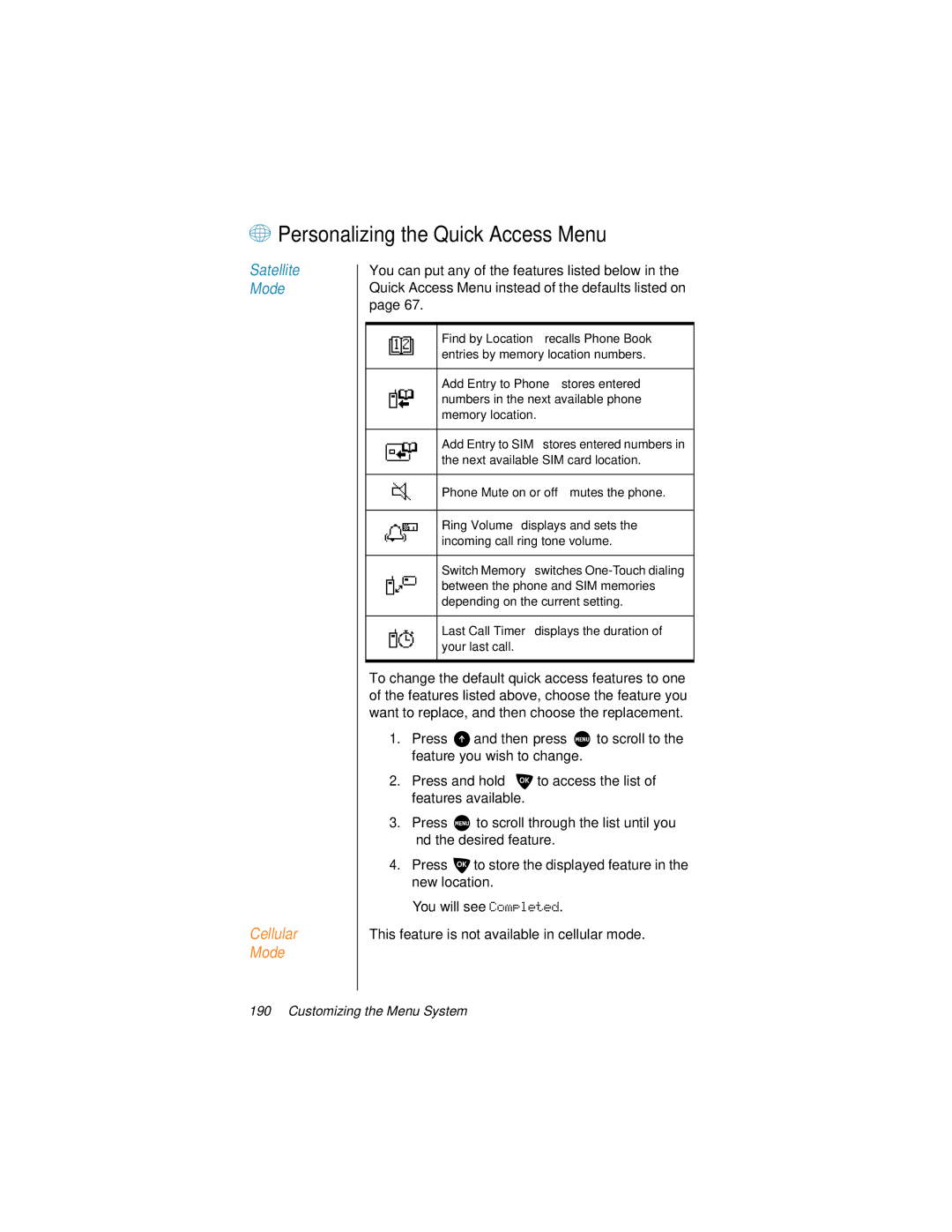 Motorola 9500 manual + Personalizing the Quick Access Menu, Add Entry to Phone stores entered 