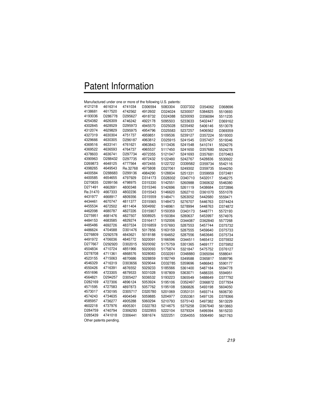 Motorola 9500 manual Patent Information 