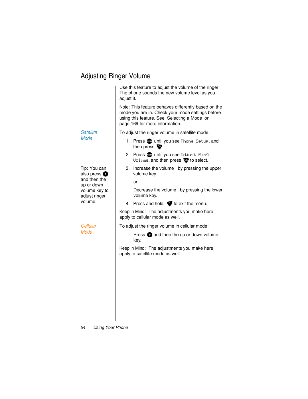 Motorola 9500 manual Adjusting Ringer Volume 