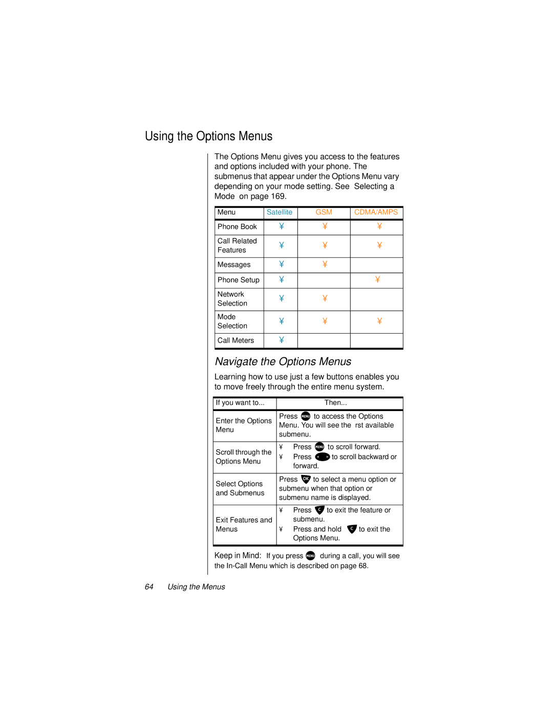 Motorola 9500 manual Using the Options Menus, Navigate the Options Menus, Press and hold C to exit 