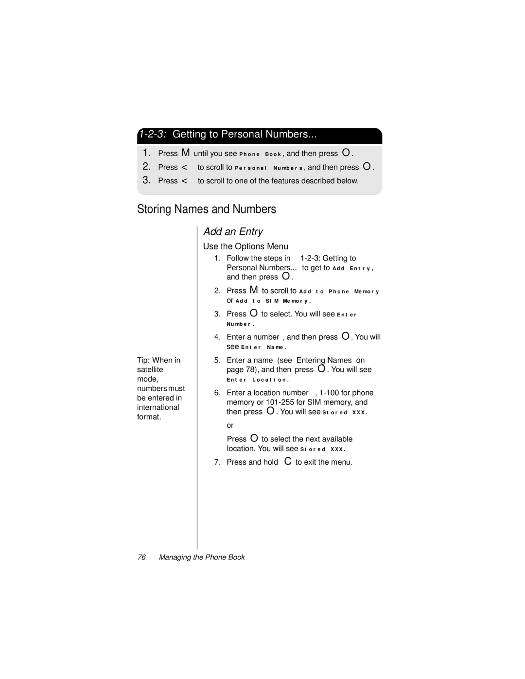 Motorola 9500 Storing Names and Numbers, 3Getting to Personal Numbers, Add an Entry, Follow the steps in 1-2-3 Getting to 