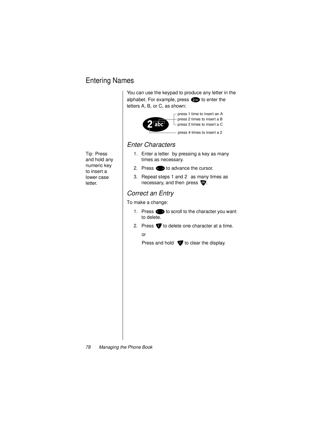 Motorola 9500 manual Entering Names, Enter Characters, Correct an Entry 