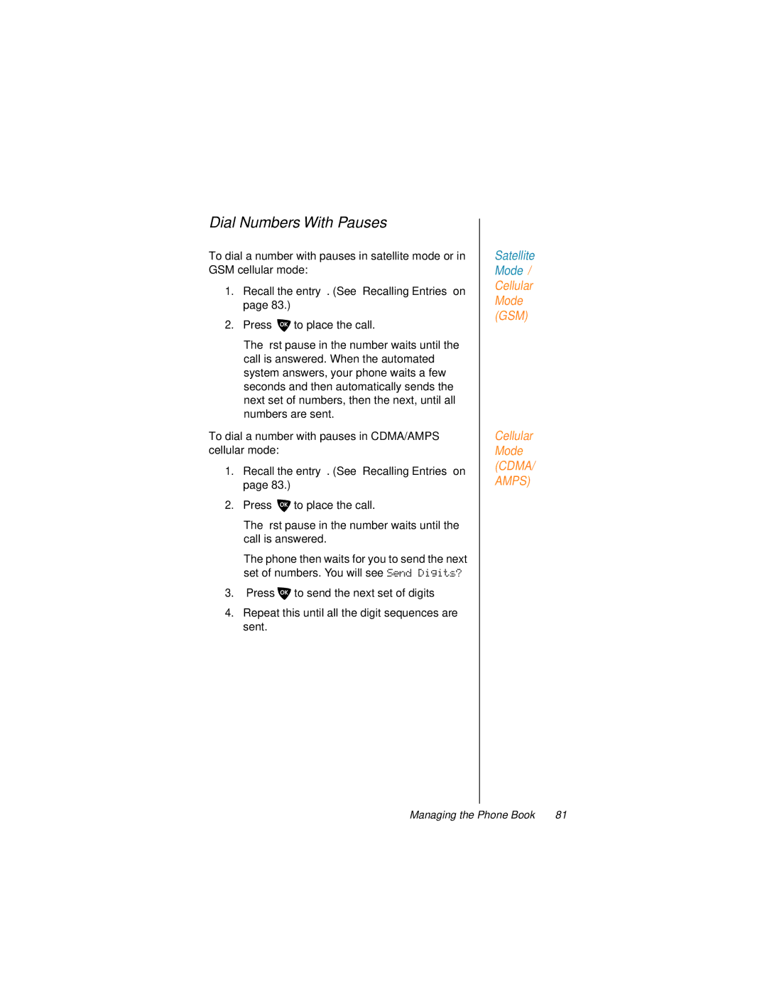 Motorola 9500 manual Dial Numbers With Pauses 