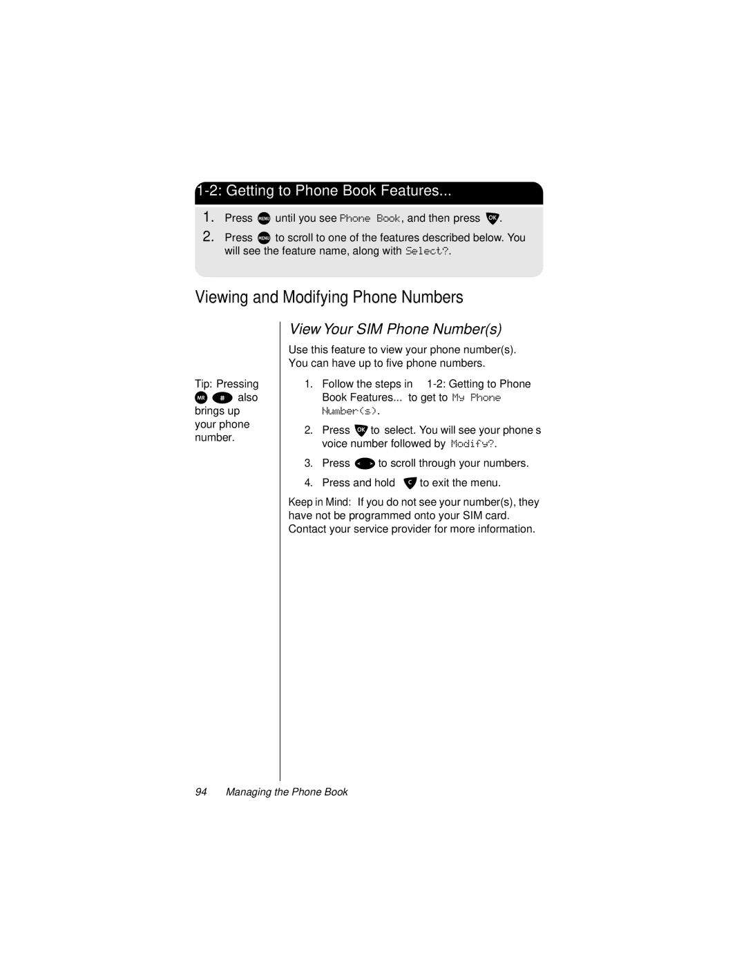 Motorola 9500 manual Viewing and Modifying Phone Numbers, View Your SIM Phone Numbers 