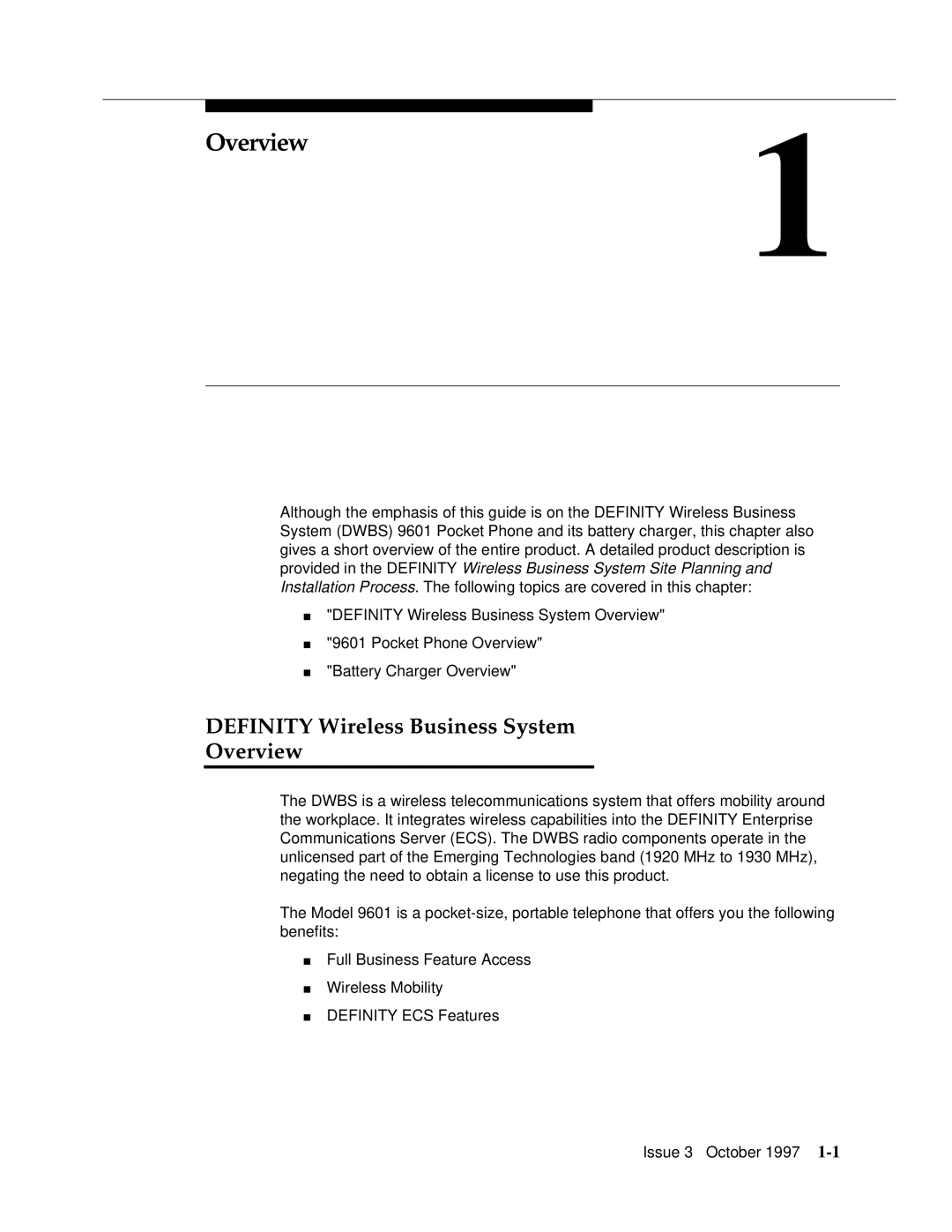 Motorola 9601 manual Definity Wireless Business System Overview 