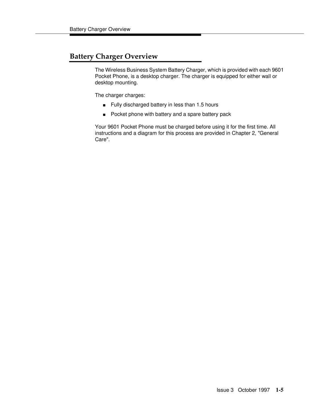 Motorola 9601 manual Battery Charger Overview 