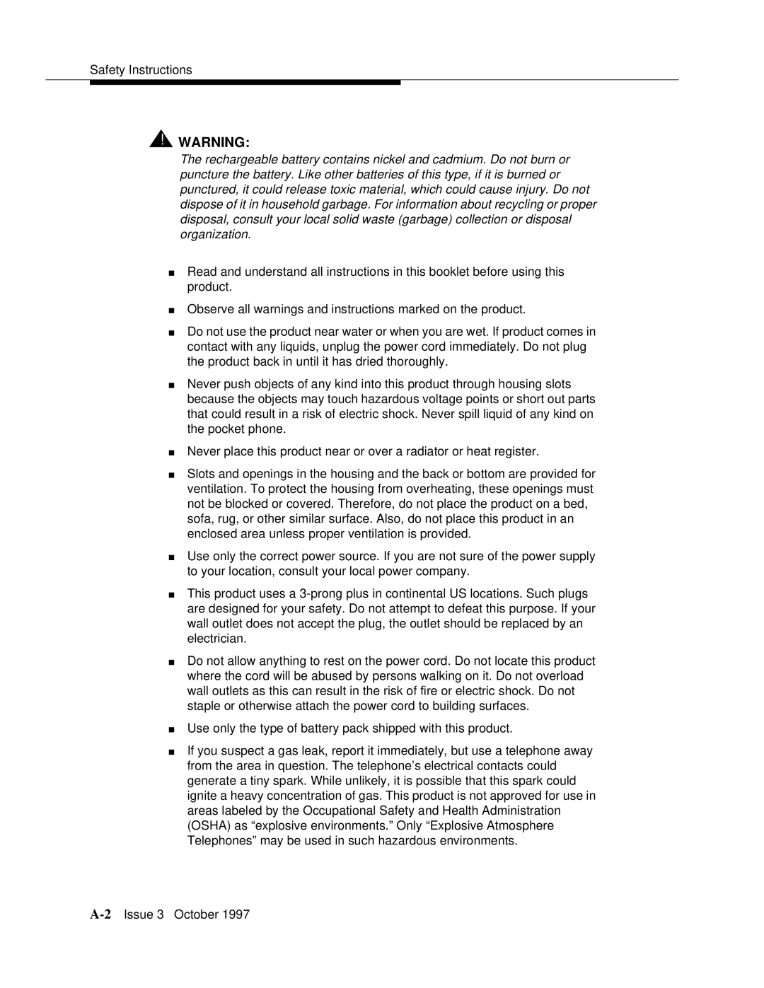 Motorola 9601 manual Safety Instructions 