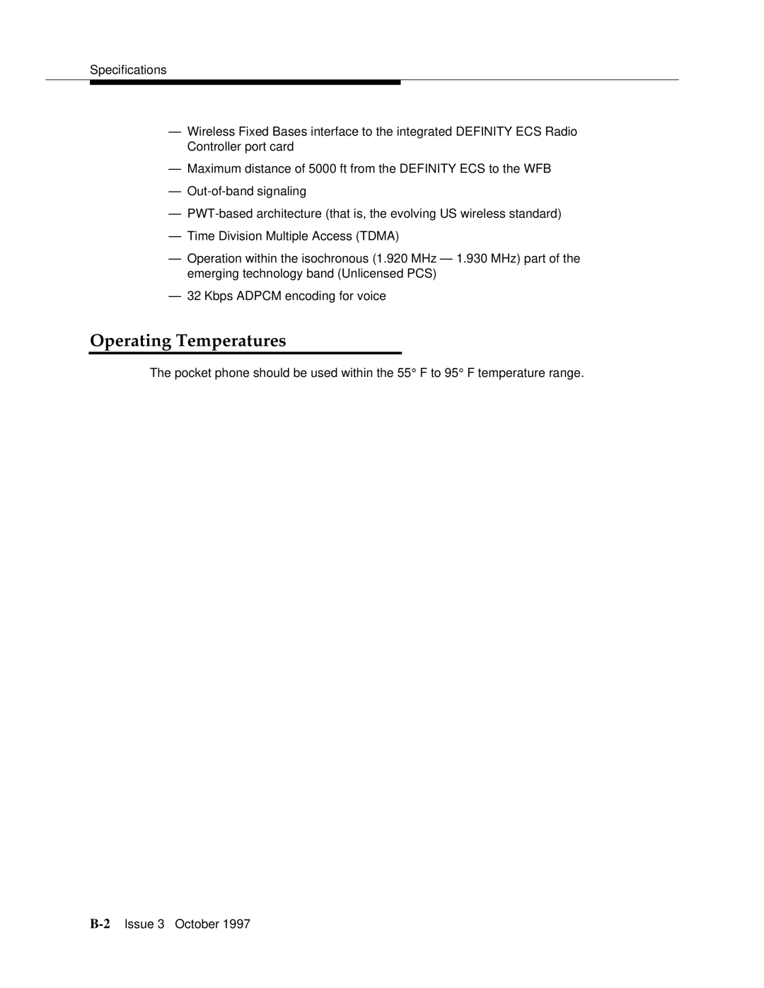 Motorola 9601 manual Operating Temperatures 