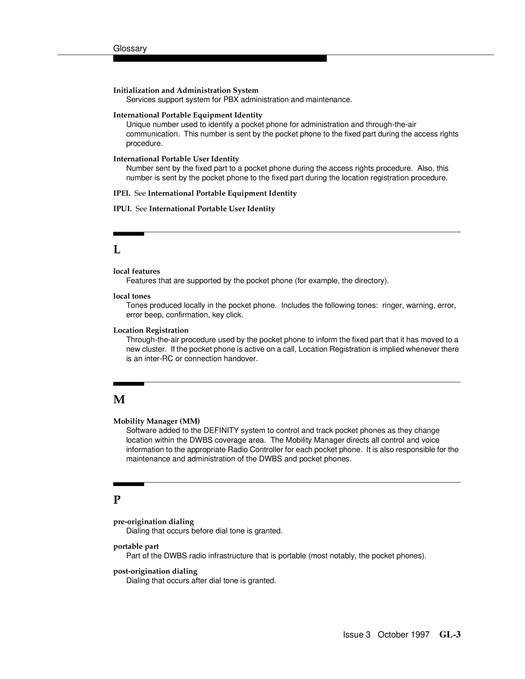 Motorola 9601 manual Initialization and Administration System, International Portable Equipment Identity, Local tones 