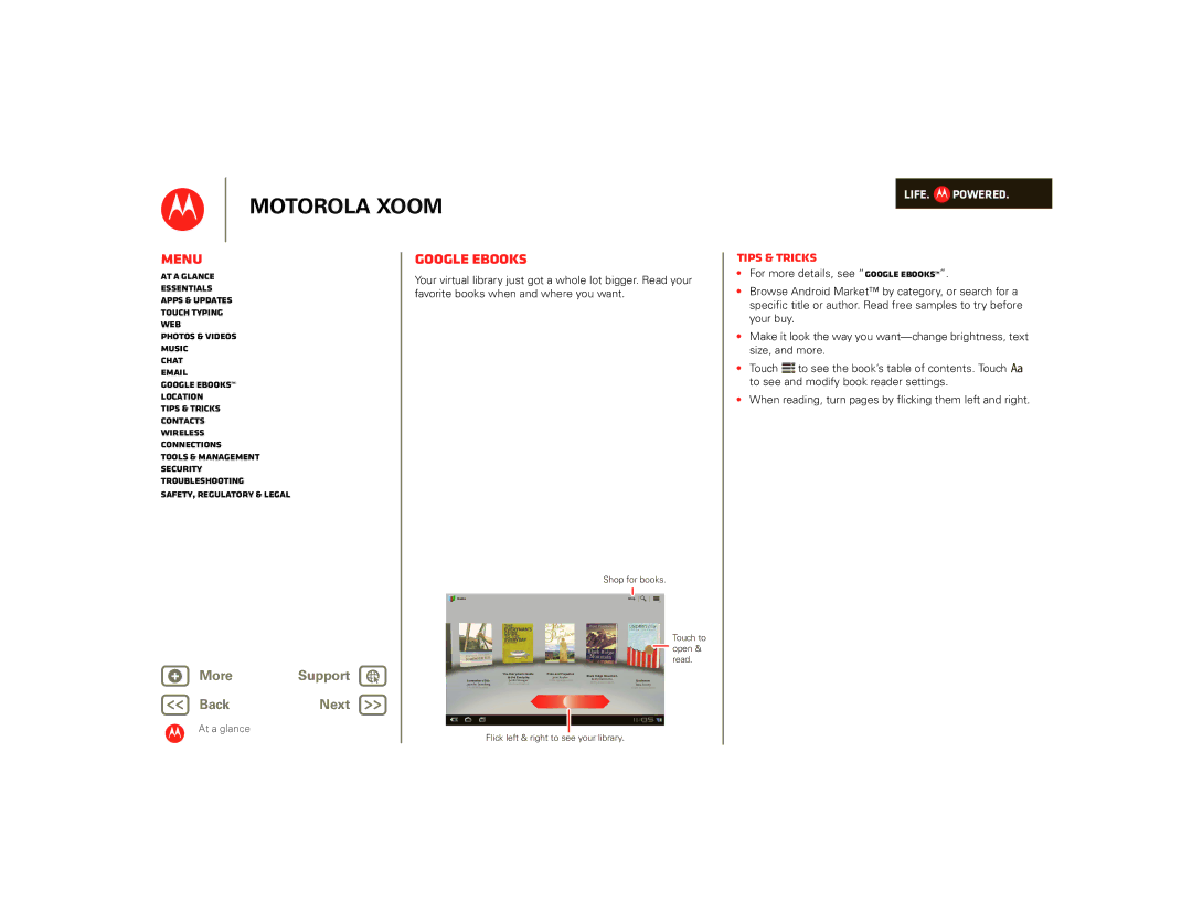 Motorola SJ1558RA, 990000745, 00001NARGNLX manual Google eBooks, Shop for books, Touch to, Open, Read 