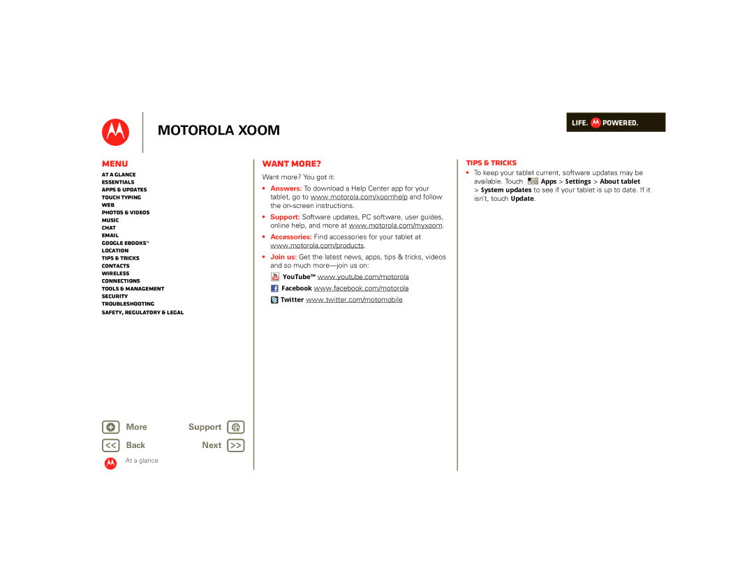 Motorola 00001NARGNLX, 990000745, SJ1558RA manual Want more?, To keep your tablet current, software updates may be 