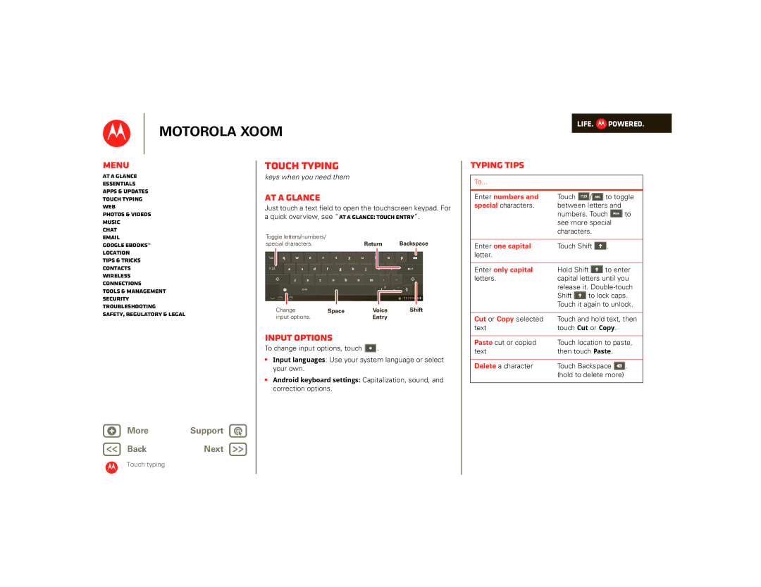 Motorola 990000745, SJ1558RA, 00001NARGNLX manual Touch typing, Input options, Typing tips 