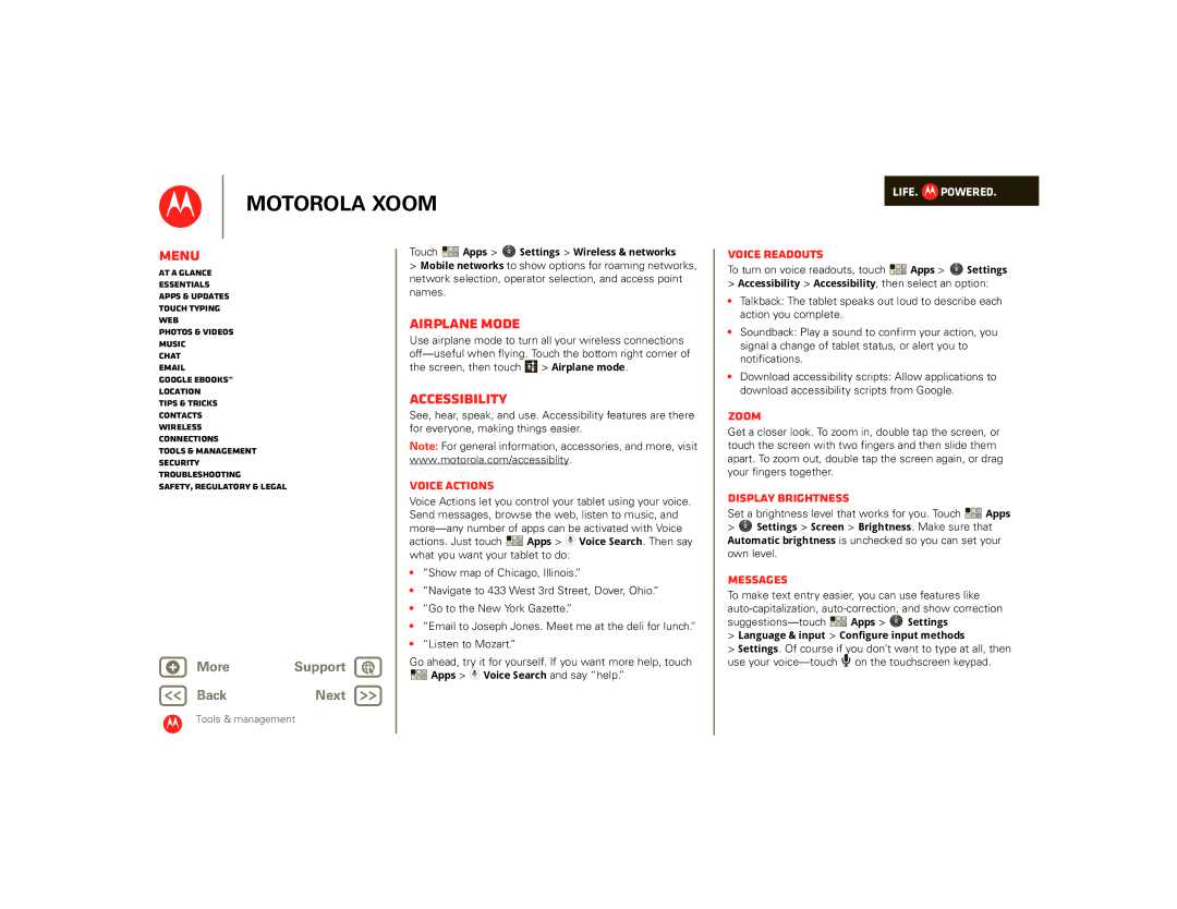 Motorola SJ1558RA, 990000745, 00001NARGNLX manual Airplane mode, Accessibility 