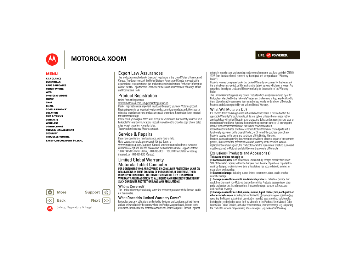 Motorola 00001NARGNLX, 990000745, SJ1558RA manual Export Law Assurances, Product Registration 