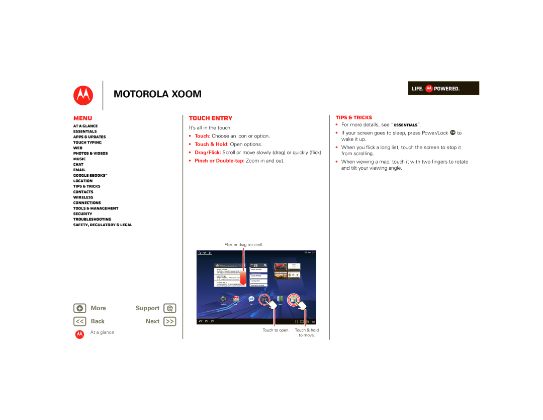 Motorola SJ1558RA, 990000745, 00001NARGNLX manual Touch entry, It’s all in the touch Touch Choose an icon or option 