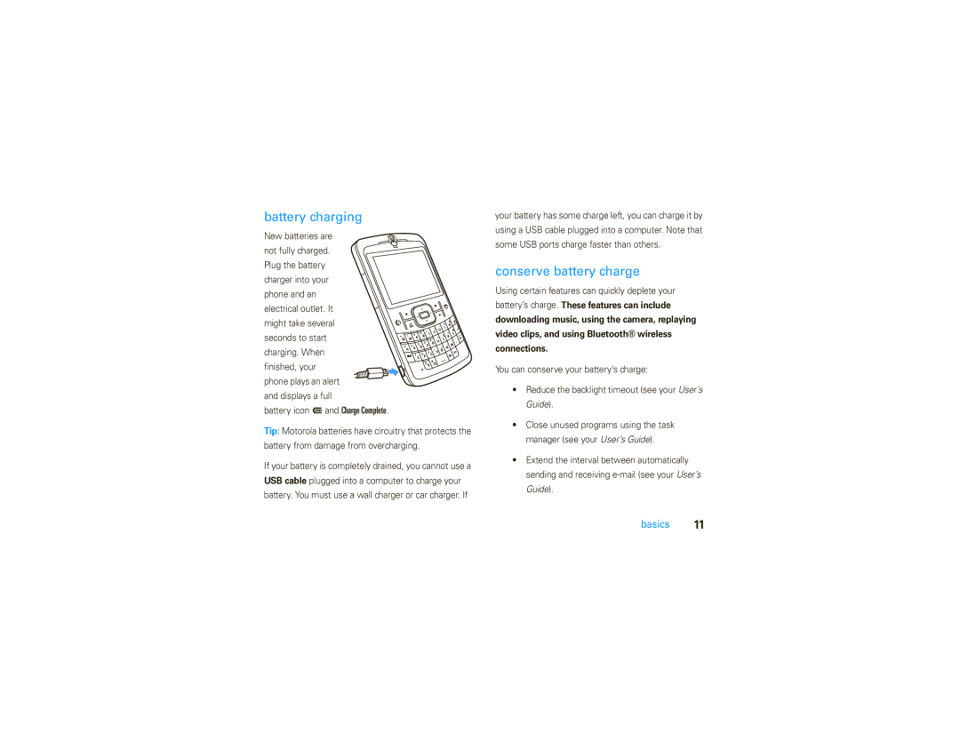 Motorola 9C manual Battery charging, Conserve battery charge, Might take several Seconds to start 