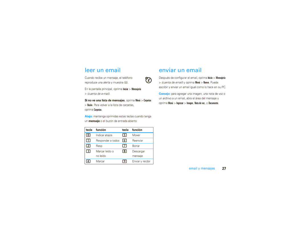 Motorola 9C manual Leer un email, Enviar un email, Tecla Función 