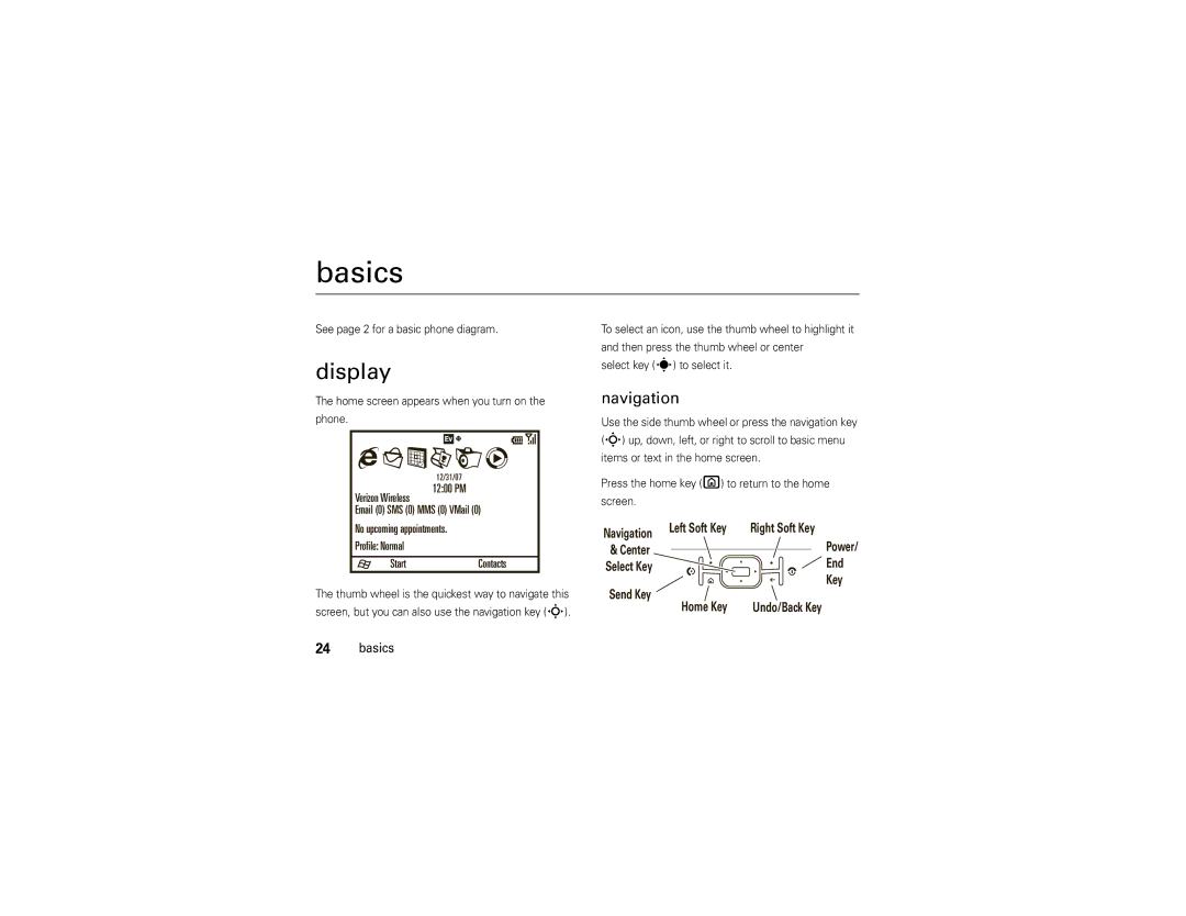 Motorola 9C manual Basics, Display, Navigation 