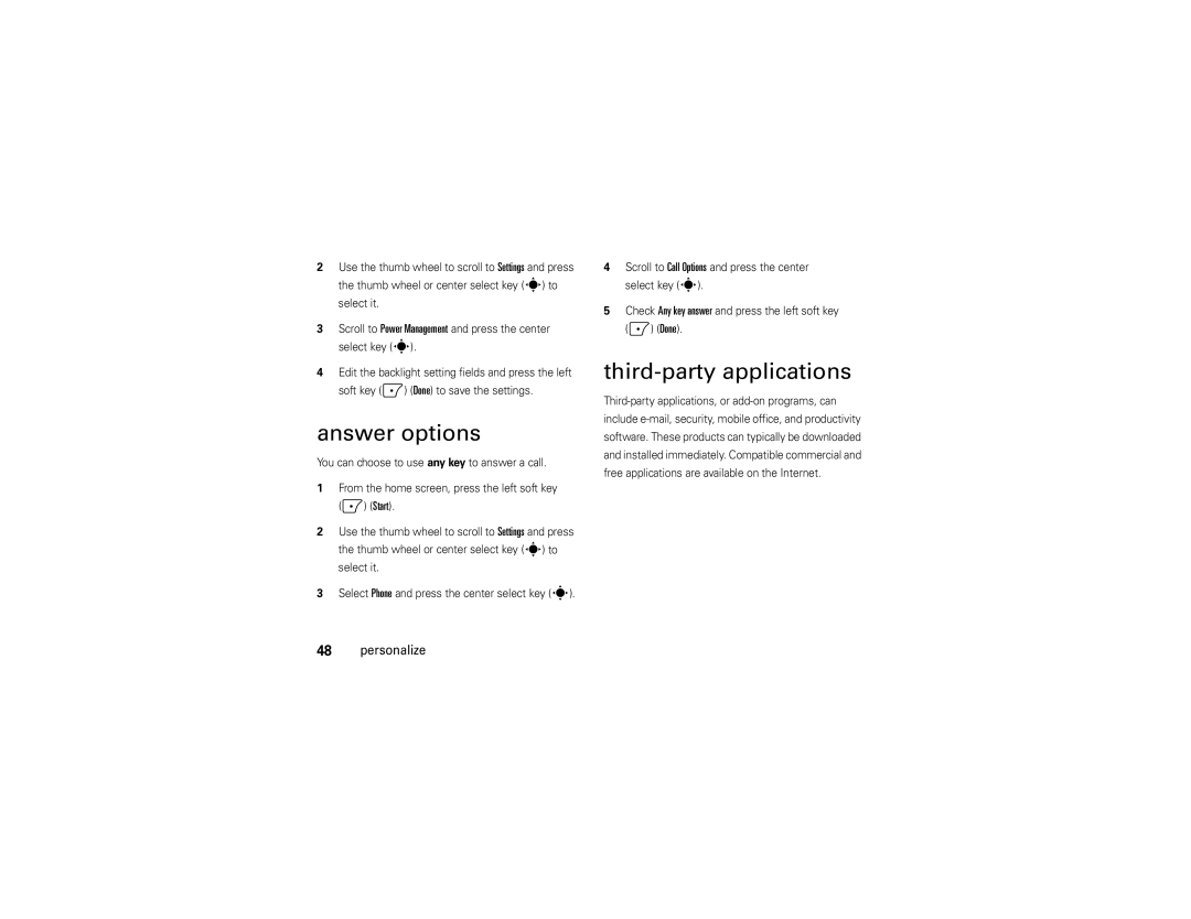 Motorola 9C manual Answer options, Third-party applications 