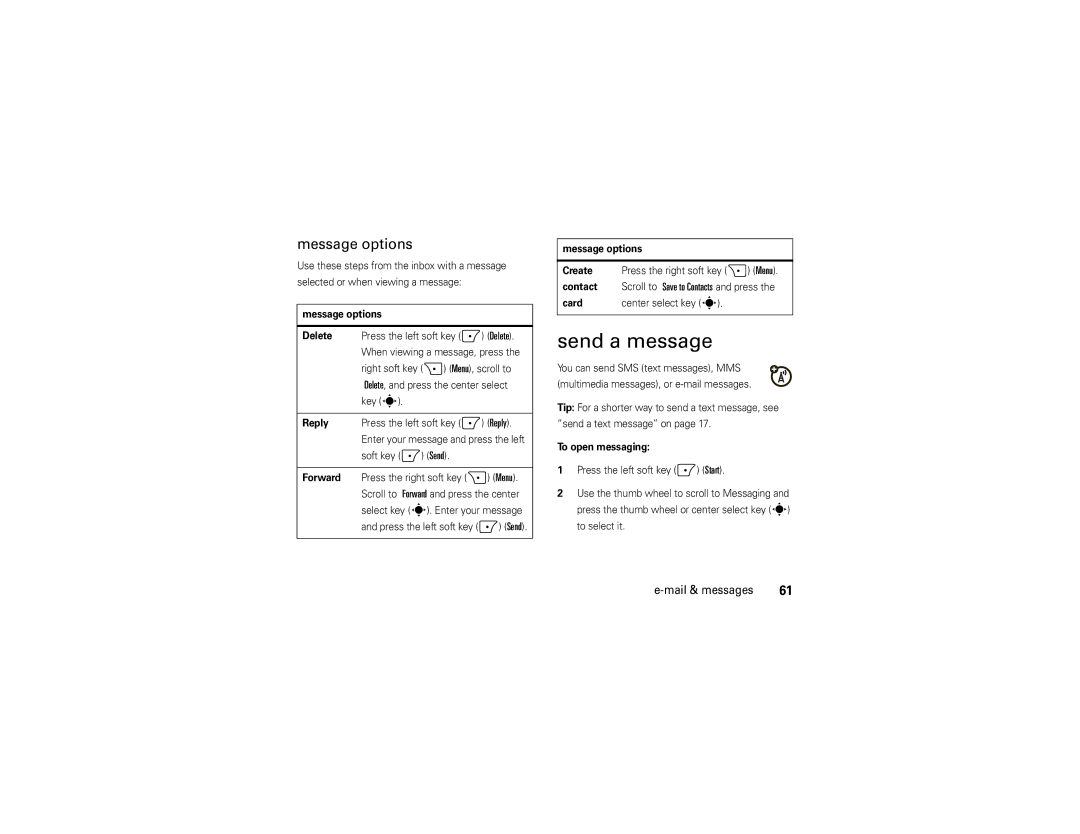 Motorola 9C manual Send a message, Message options 