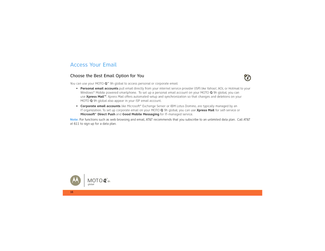 Motorola 9h Global manual Access Your Email, Choose the Best Email Option for You 