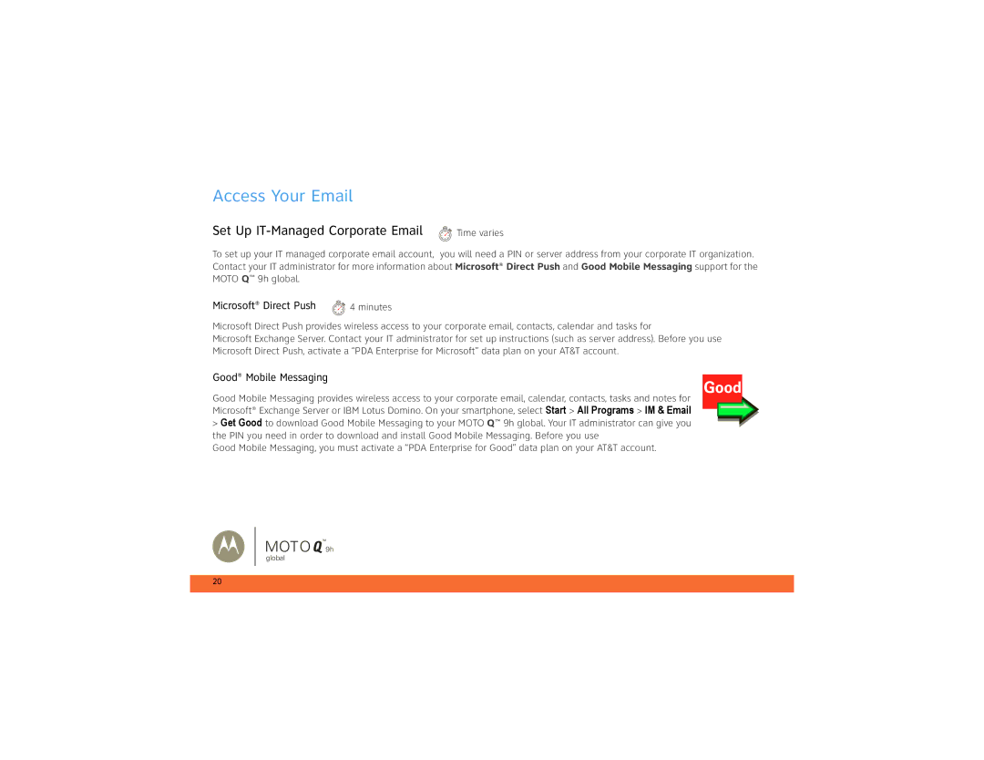 Motorola 9h Global manual Set Up IT-Managed Corporate Email, Good Mobile Messaging 