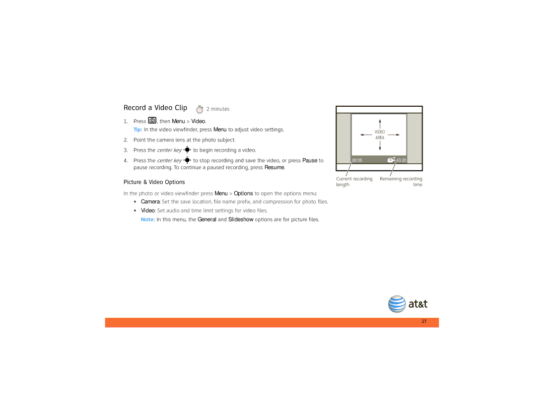 Motorola 9h Global manual Record a Video Clip, Video Set audio and time limit settings for video files 