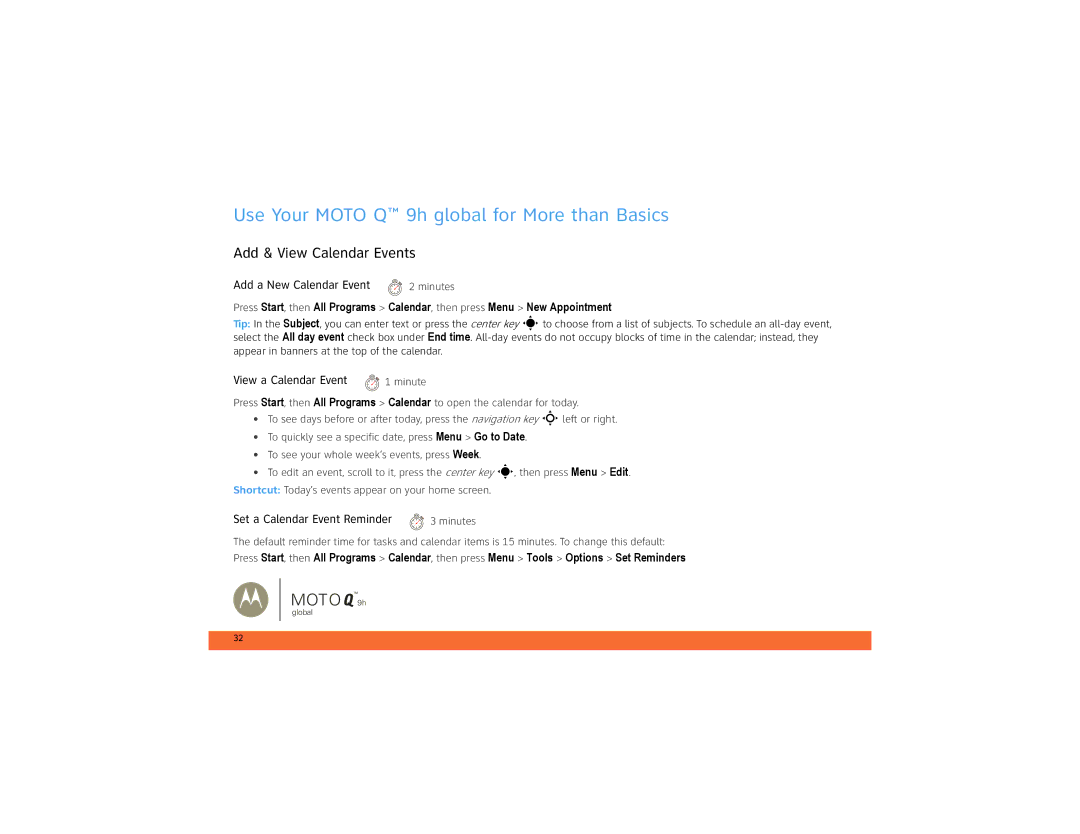 Motorola 9h Global manual Add & View Calendar Events 