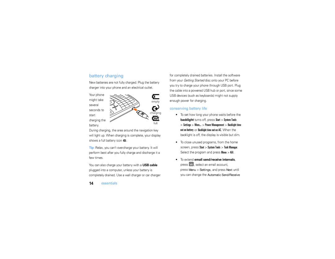 Motorola 9h manual Battery charging, Conserving battery life 