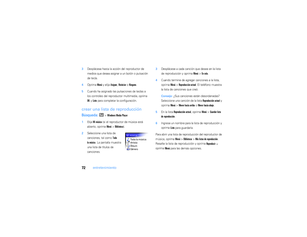 Motorola 9h manual Crear una lista de reproducción, Búsqueda Windows Media Player 