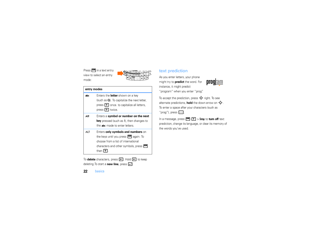 Motorola 9h manual Text prediction, Press Hin a text entry View to select an entry Mode, Entry modes 