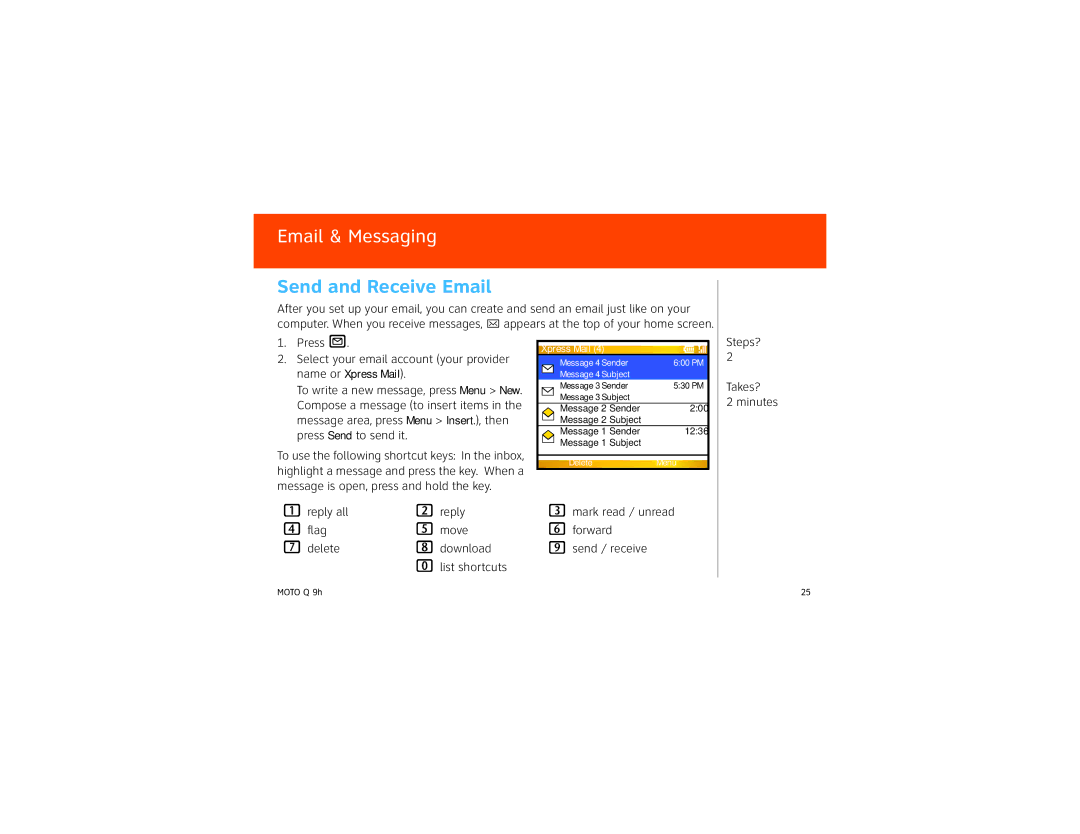 Motorola 9HMOTO manual Send and Receive Email, Name or Xpress Mail 