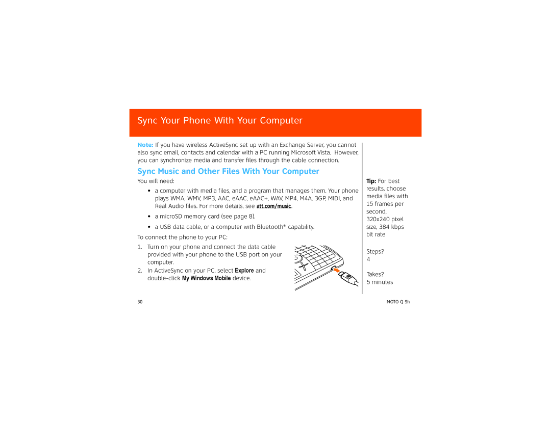 Motorola 9HMOTO manual Sync Music and Other Files With Your Computer 