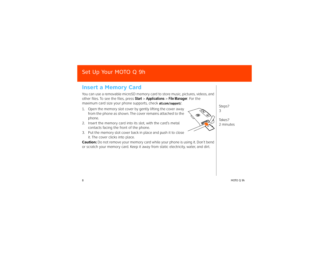 Motorola 9HMOTO manual Insert a Memory Card 