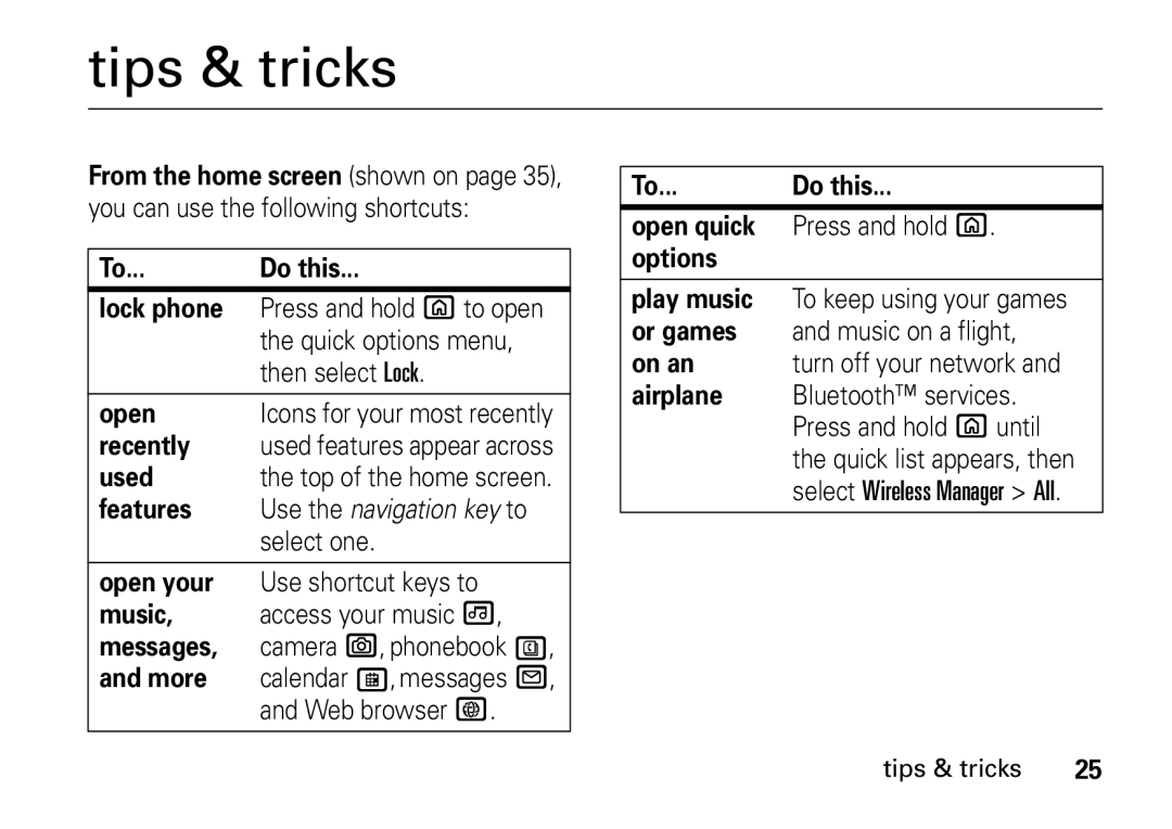 Motorola 9HMOTO manual Tips & tricks 