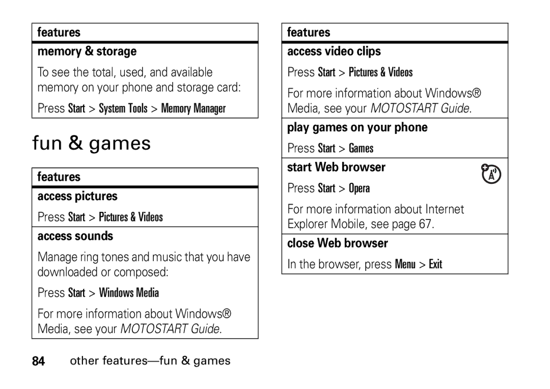 Motorola 9HMOTO manual Fun & games 