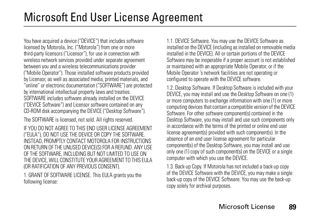 Motorola 9HMOTO manual Microsoft End User License Agreement 