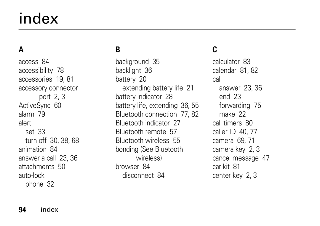 Motorola 9HMOTO manual Index 