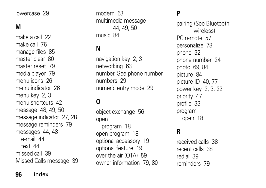 Motorola 9HMOTO manual Missed Calls message 