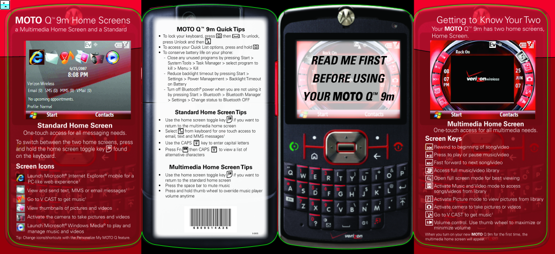 Motorola manual Standard Home Screen, Screen Icons, Multimedia Home Screen, Screen Keys, MOTO QTM 9m Home Screens 