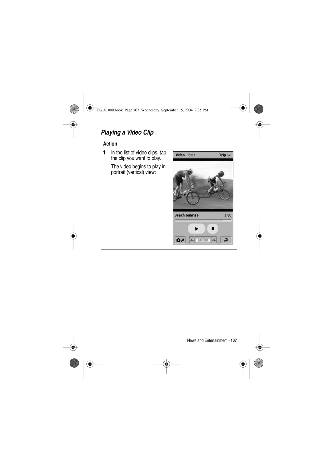 Motorola A1000 manual Playing a Video Clip 