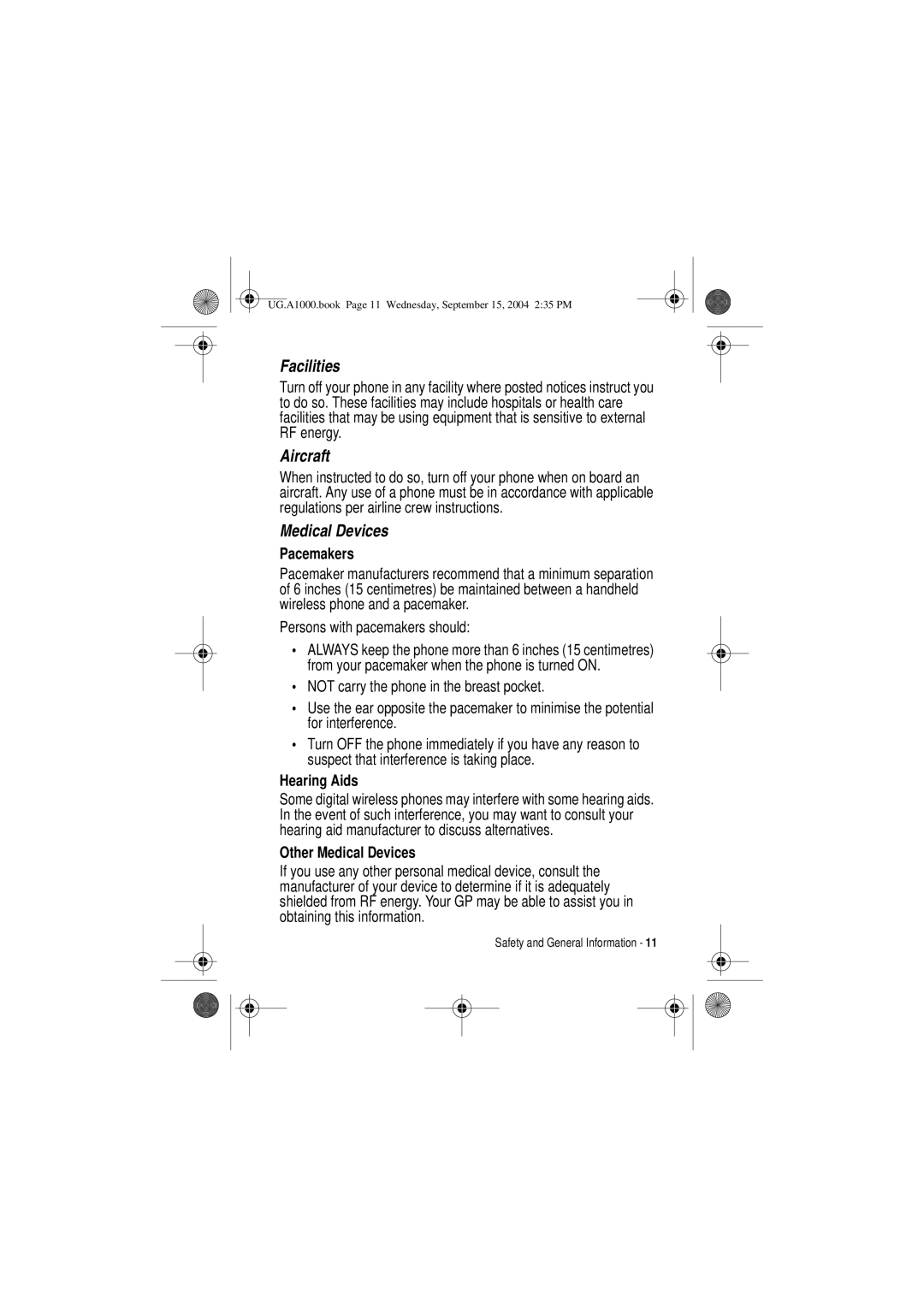 Motorola A1000 manual Facilities 