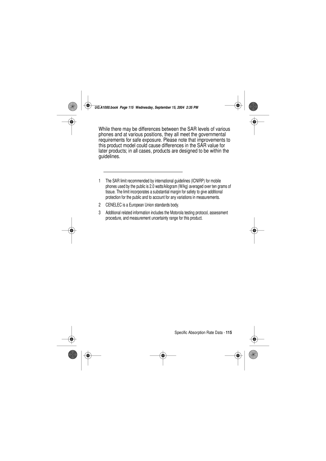 Motorola A1000 manual Cenelec is a European Union standards body 