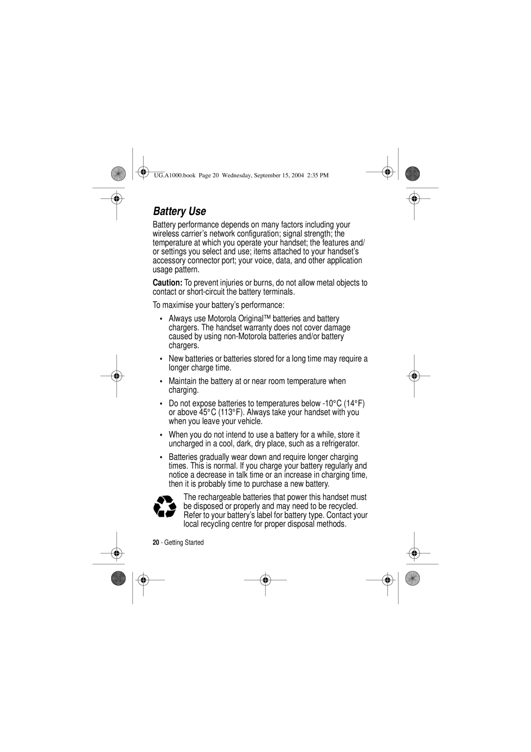 Motorola A1000 manual Battery Use 